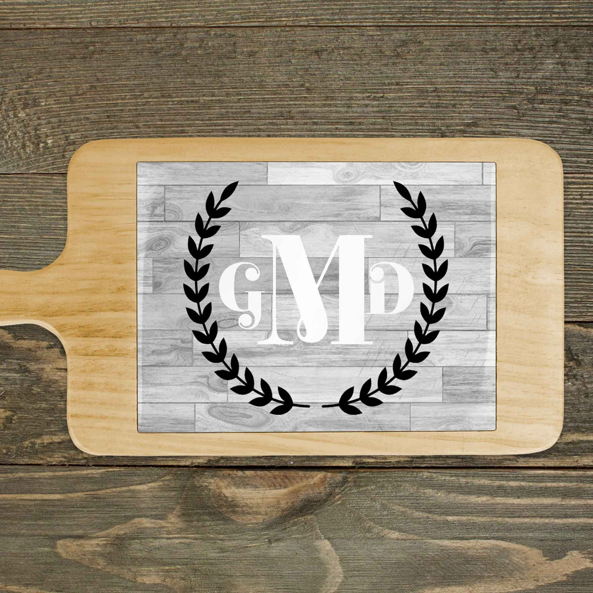 Personalized Wood Cheeseboard | Custom Wine Accessories | Laurel Wreath Monogram