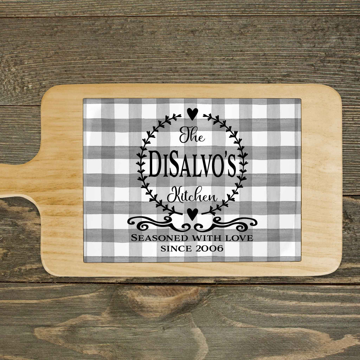 Personalized Wood Cheeseboard | Custom Wine Accessories | Seasoned with Love Black and White