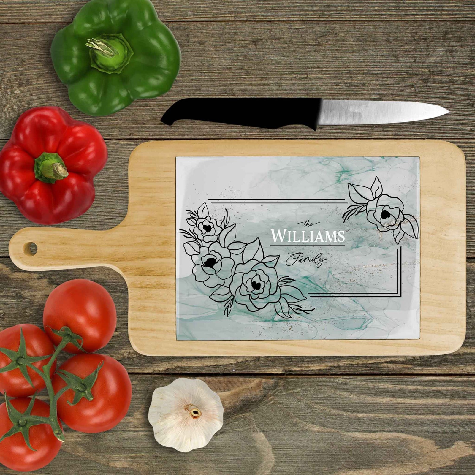 Personalized Wood Cheeseboard | Custom Wine Accessories | Floral Frame Monogram