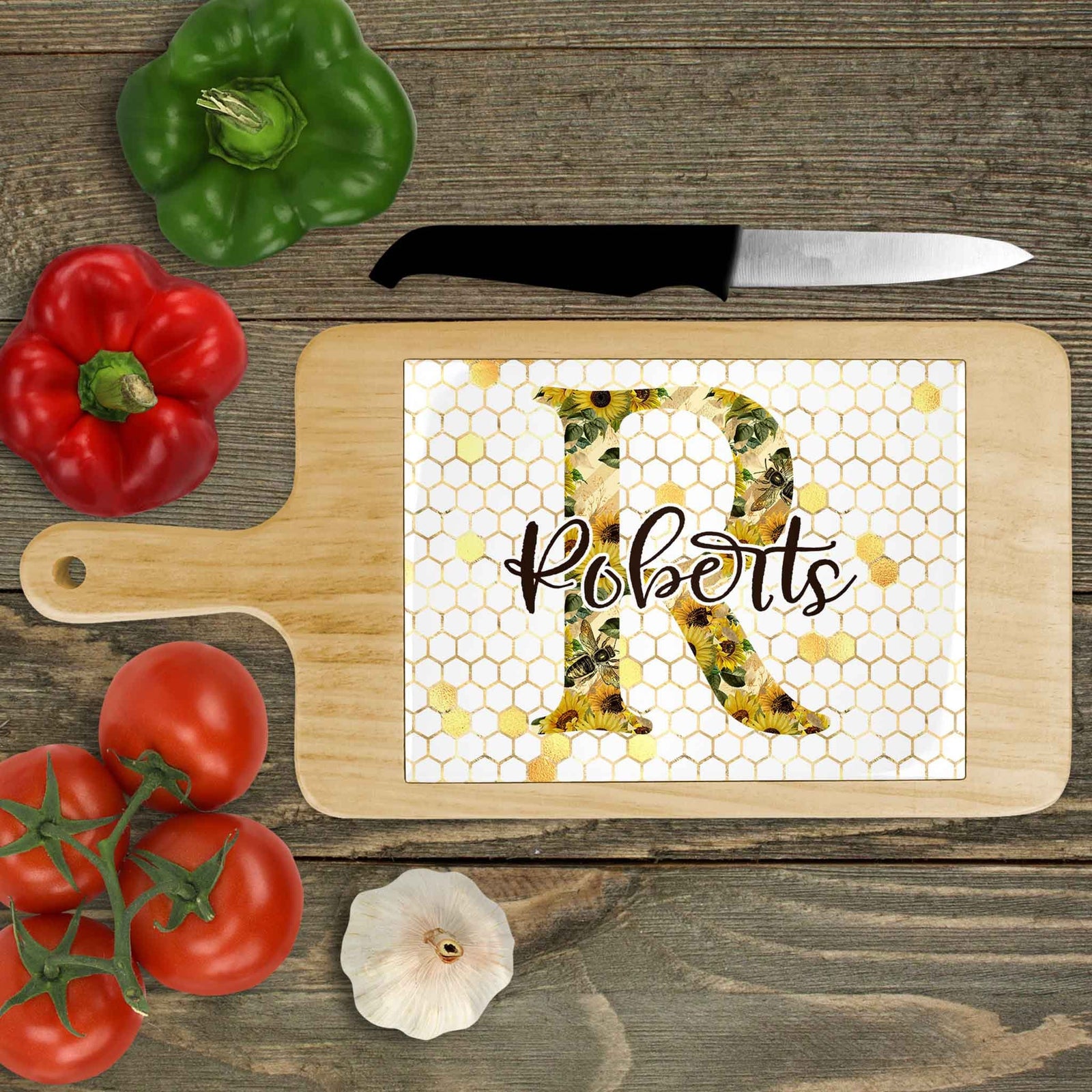 Personalized Wood Cheeseboard | Custom Wine Accessories | Sunflower Bee