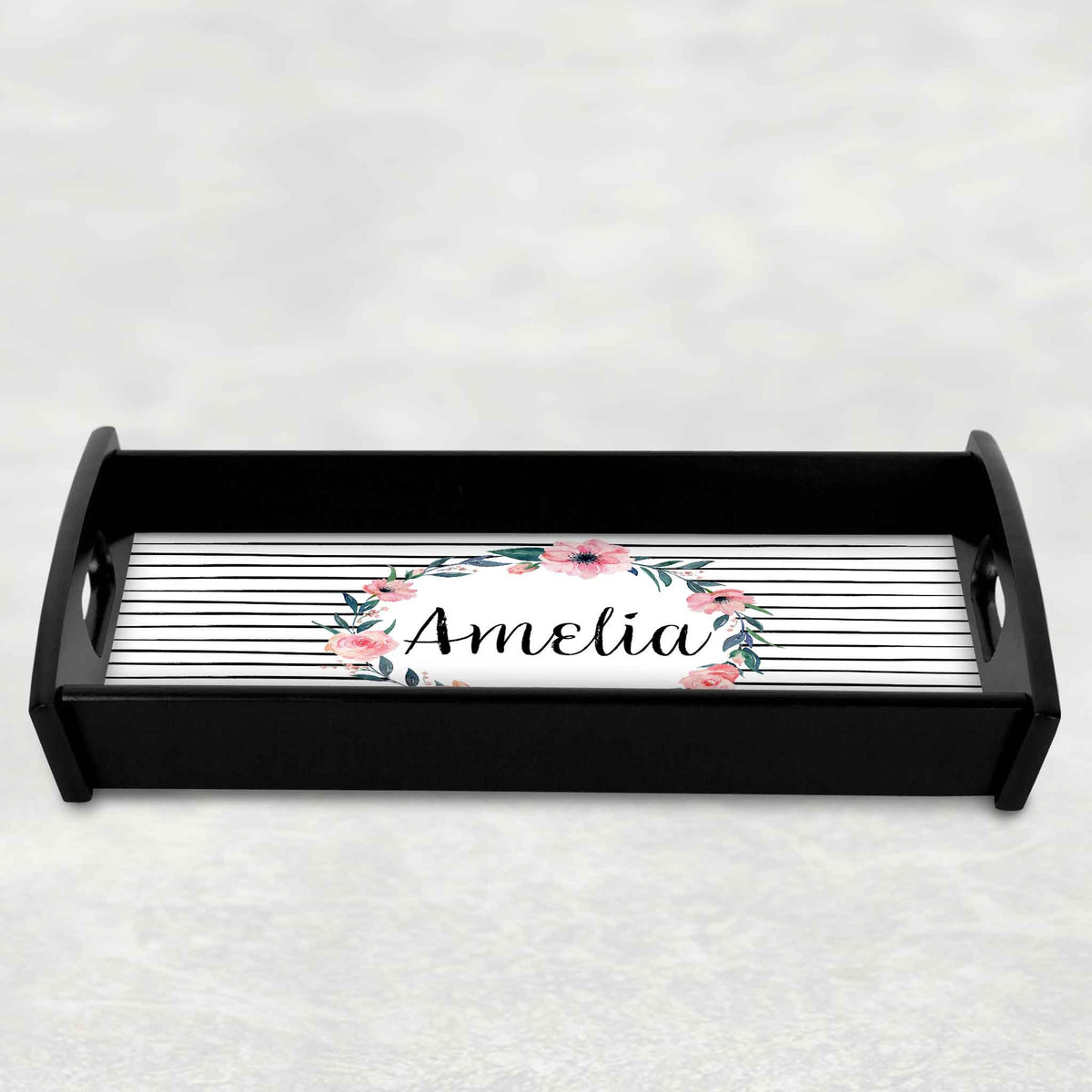 Custom Wood Serving Tray | Persoanlized Kitchen Accessories | Black and White Strip Floral