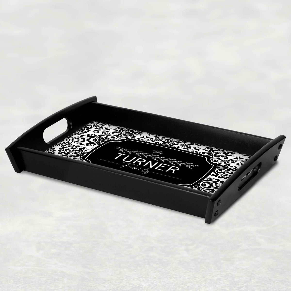 Custom Wood Serving Tray | Persoanlized Kitchen Accessories | Black Damask