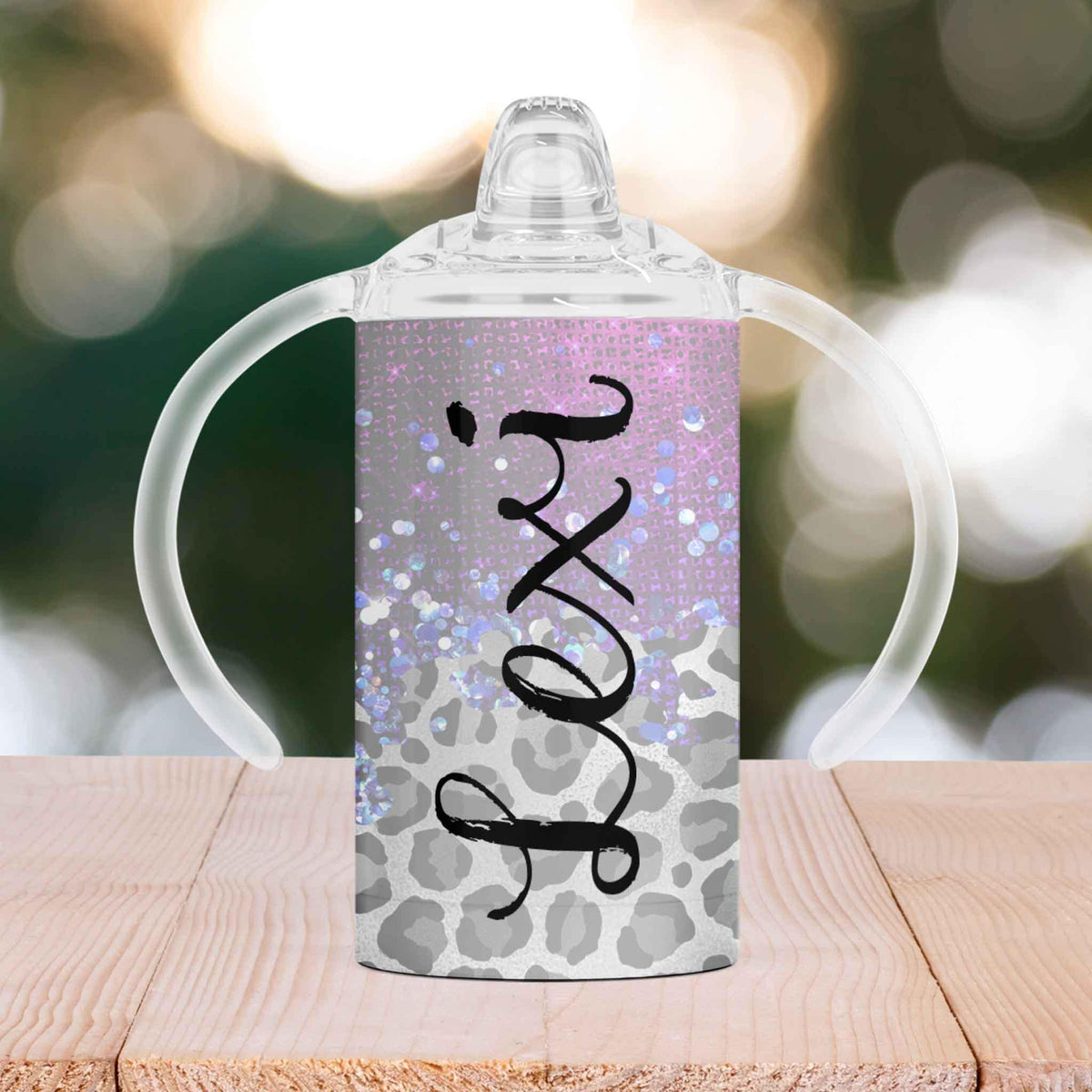 Custom Sippy Cup | Personalized Toddler Cup | Baby Gifts | Leopard with Purple Foil