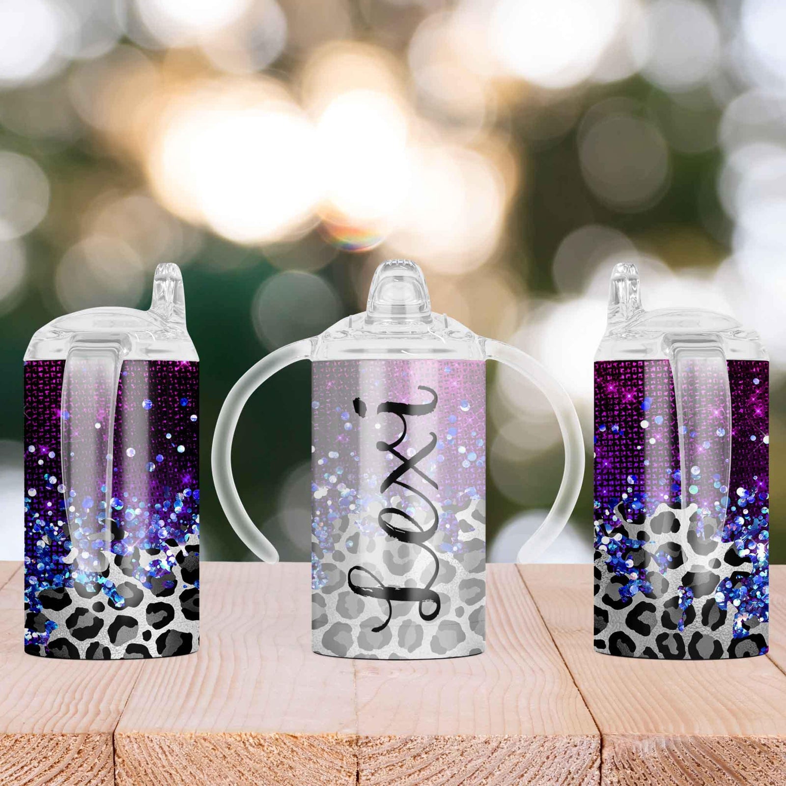 Custom Sippy Cup | Personalized Toddler Cup | Baby Gifts | Leopard with Purple Foil