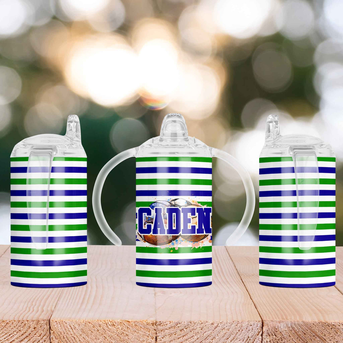 Custom Sippy Cup | Personalized Toddler Cup | Baby Gifts | Blue &amp; Green Sports