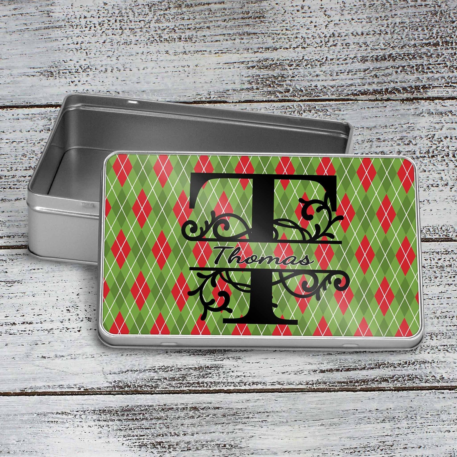 Custom Aluminum Tin | Photo Storage Box | Puzzle Tin | Holiday Argyle