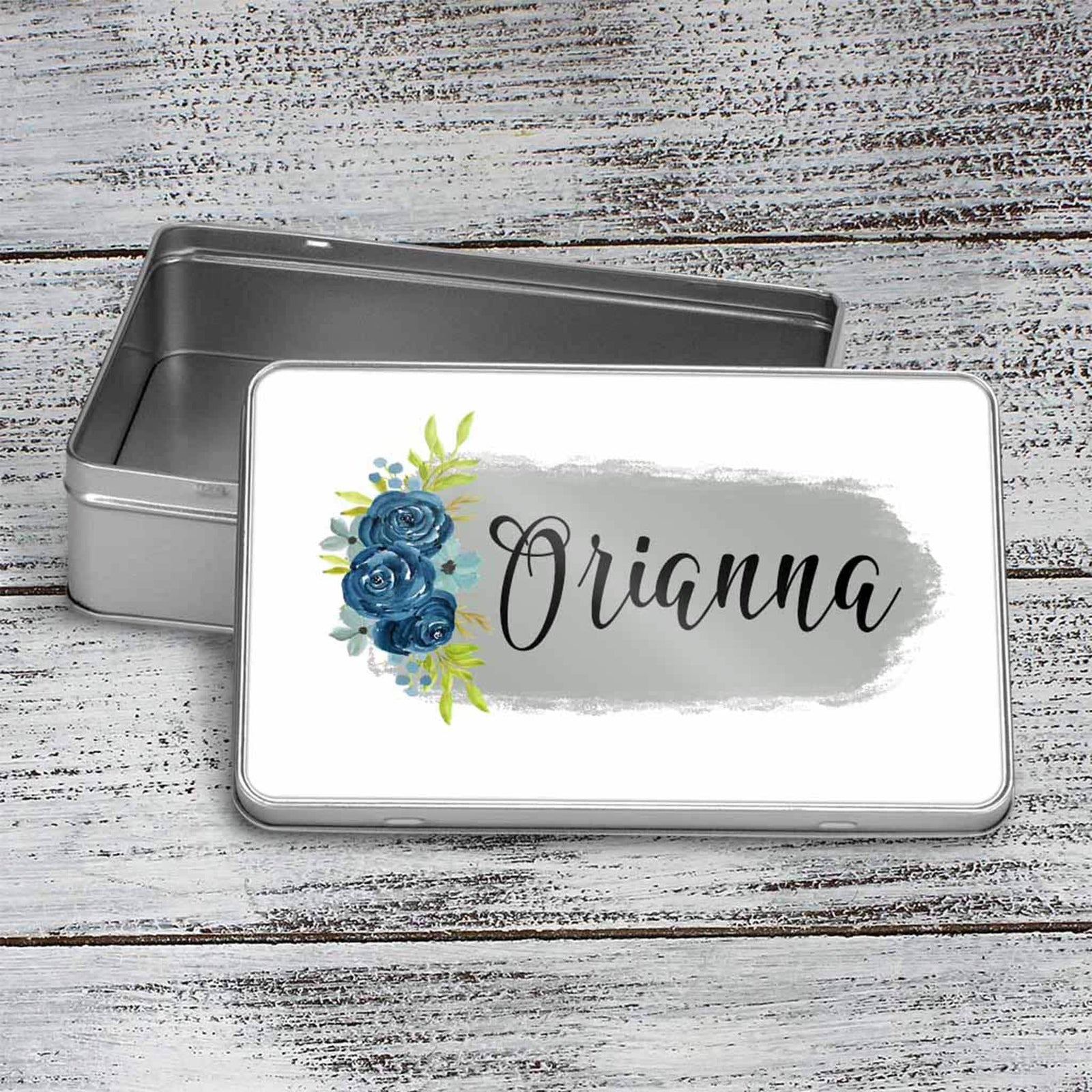 Custom Aluminum Tin | Photo Storage Box | Puzzle Tin | Blue Roses