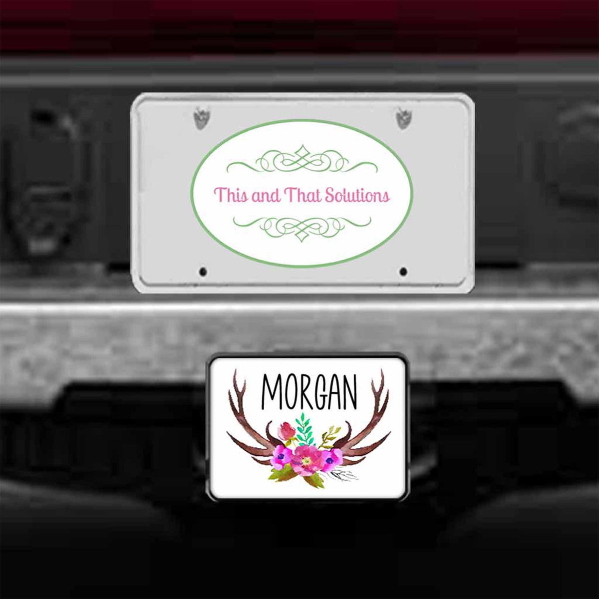 Personalized Trailer Hitch Cover | Custom Car Accessories | Antler Wreath