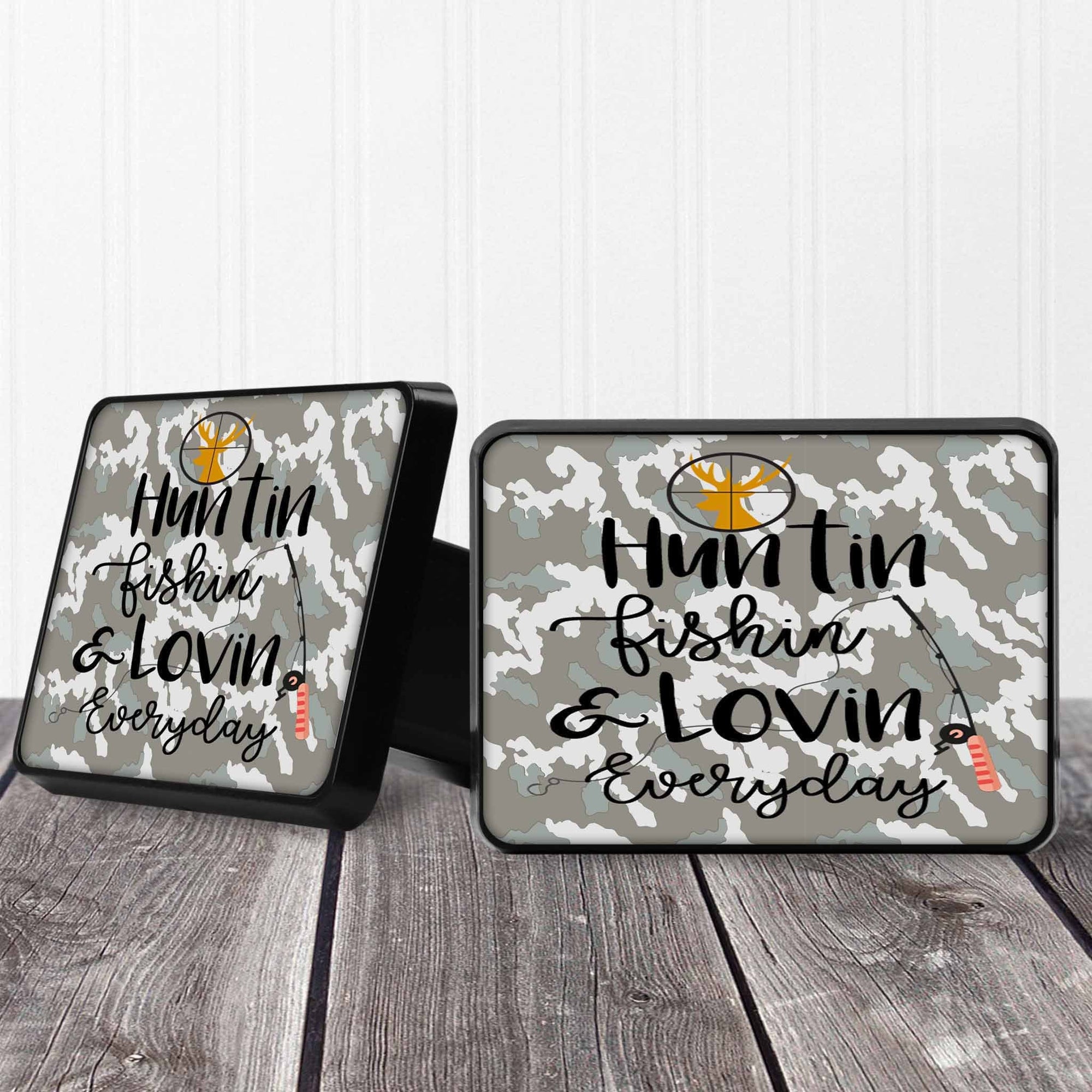 Personalized Trailer Hitch Cover | Custom Car Accessories | Hunting Fishing and Loving Everyday