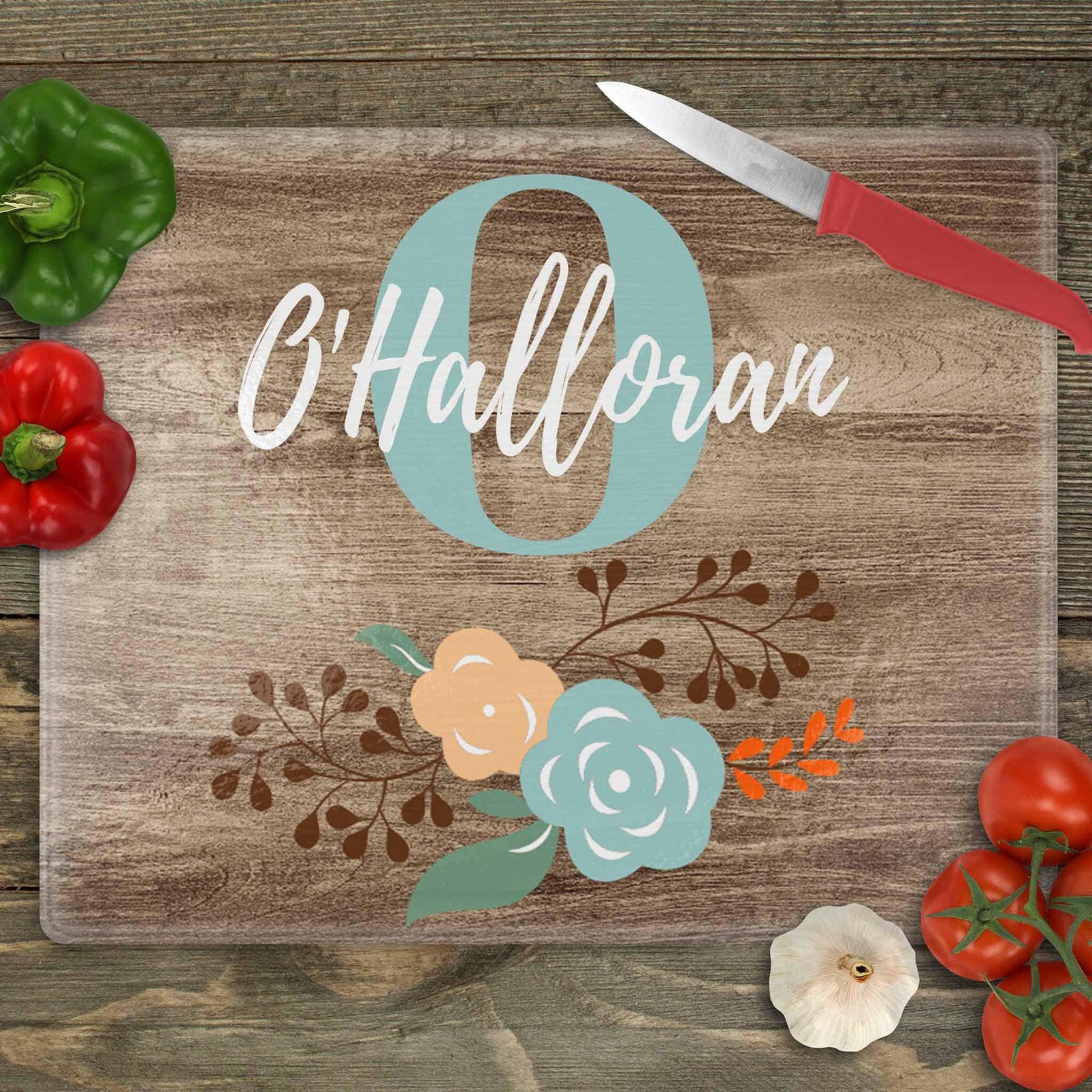 Personalized Cutting Board | Custom Glass Cutting Board | Faux Wood Floral