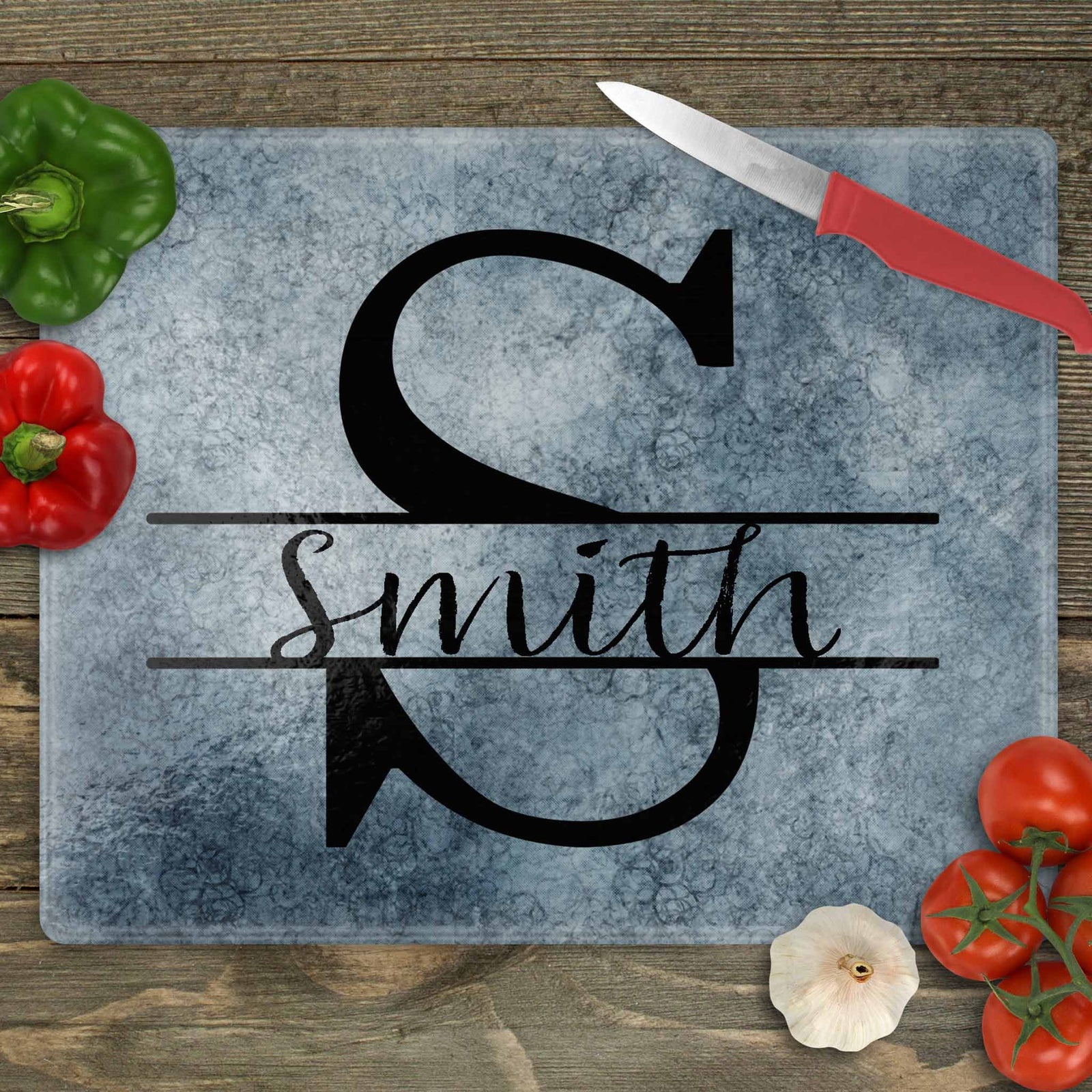Personalized Cutting Board | Custom Glass Cutting Board | Blue Monogram