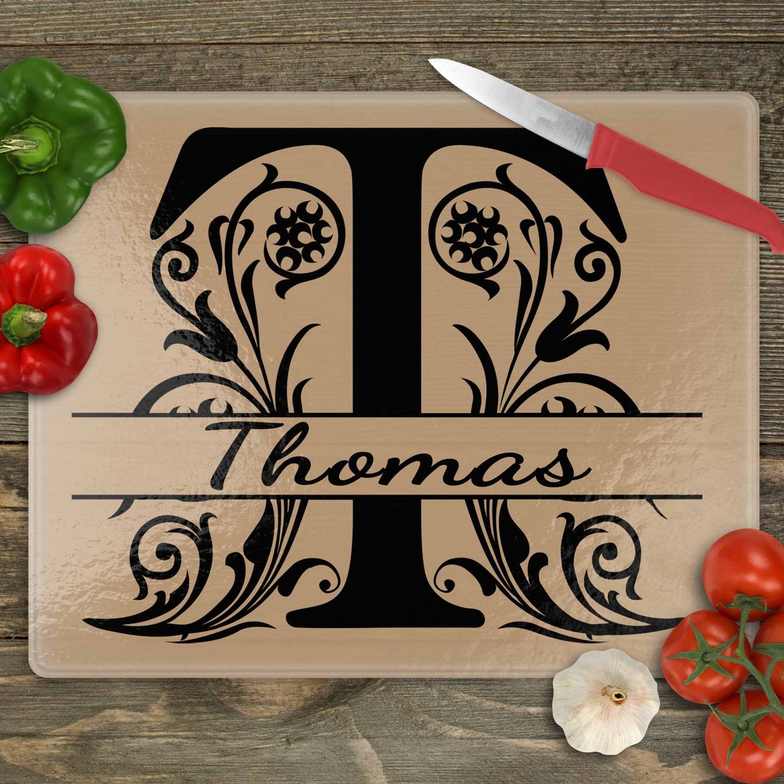 Personalized Cutting Board | Custom Glass Cutting Board | Soft Brown Monogram