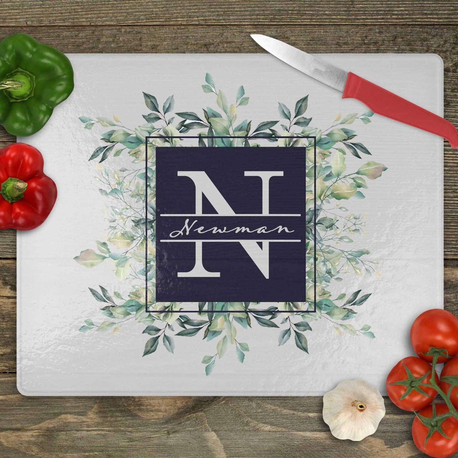 Personalized Cutting Board | Custom Glass Cutting Board | Succulent Bouquet