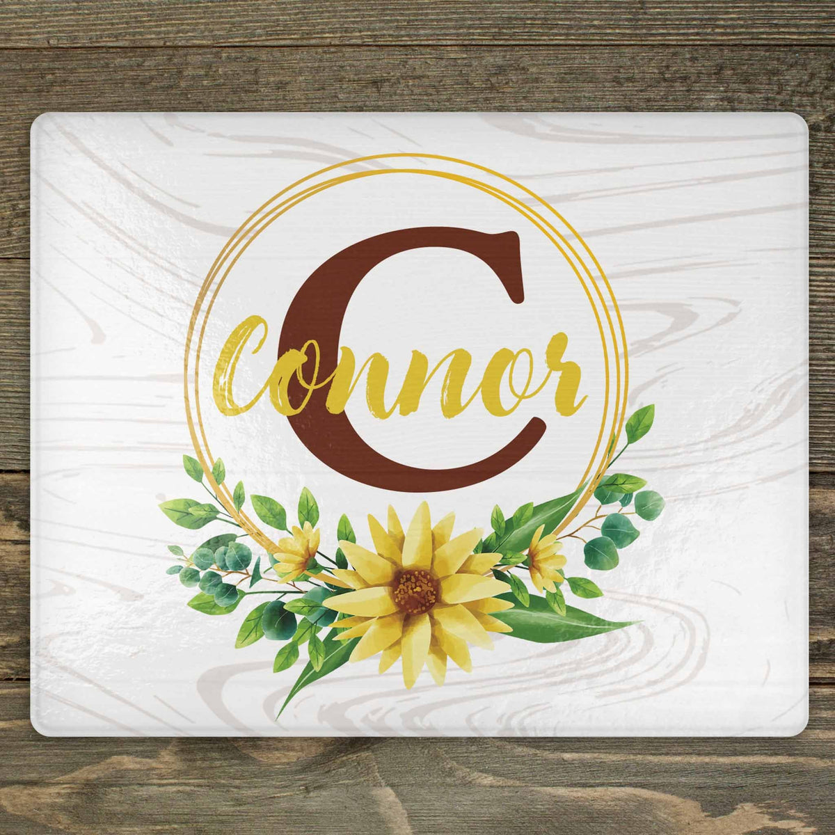 Personalized Cutting Board | Custom Glass Cutting Board | Sunflower Monogram