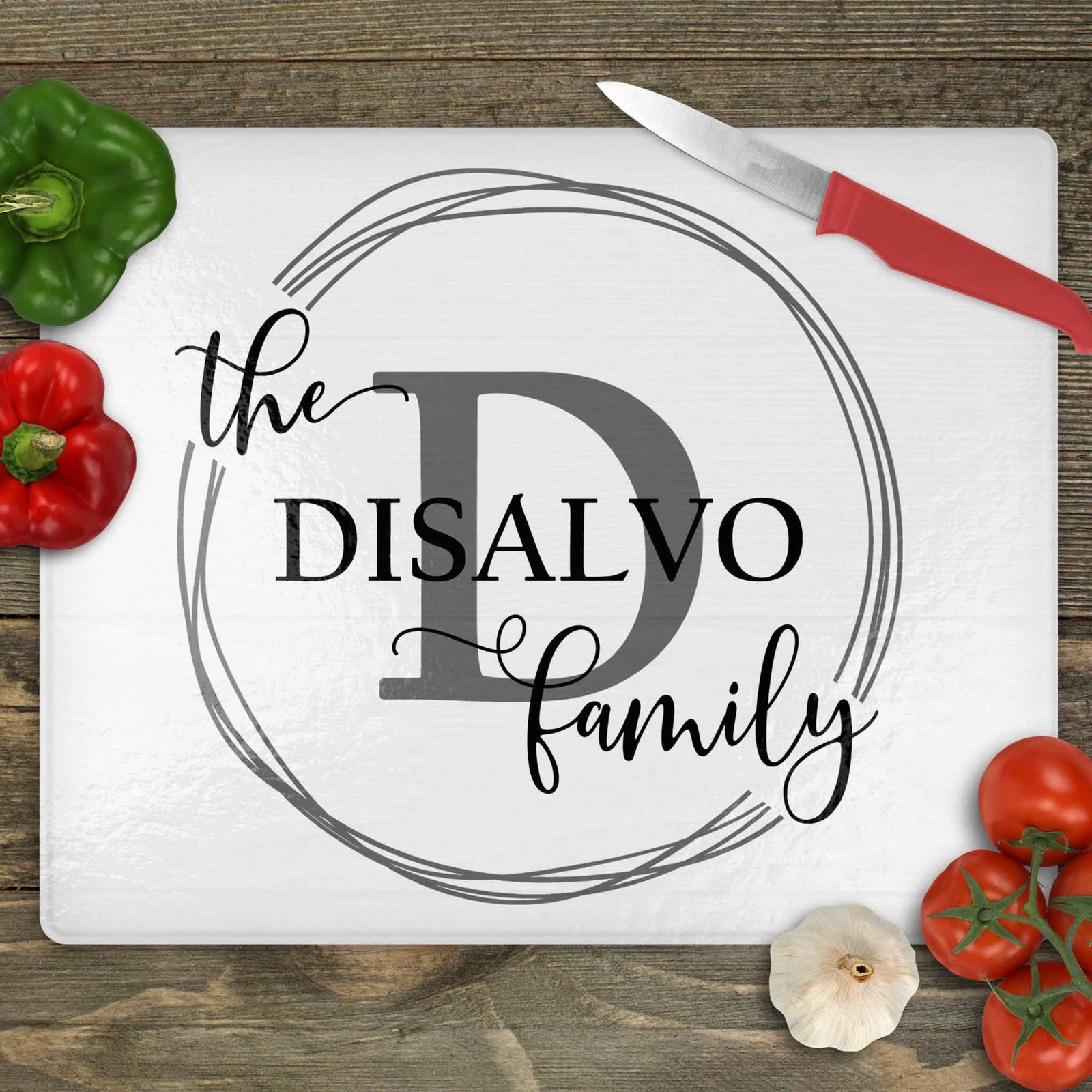 Personalized Cutting Board | Custom Glass Cutting Board | Family Vine Monogram