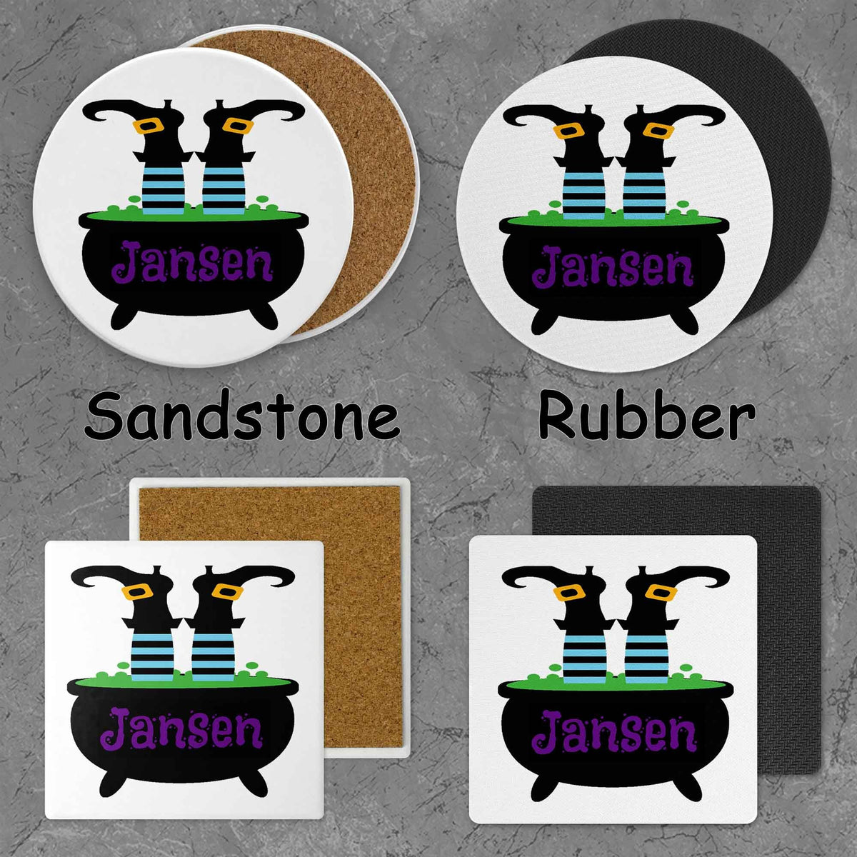 Personalized Coasters | Custom Stone Coaster Set | Witches Cauldron | Set of 4