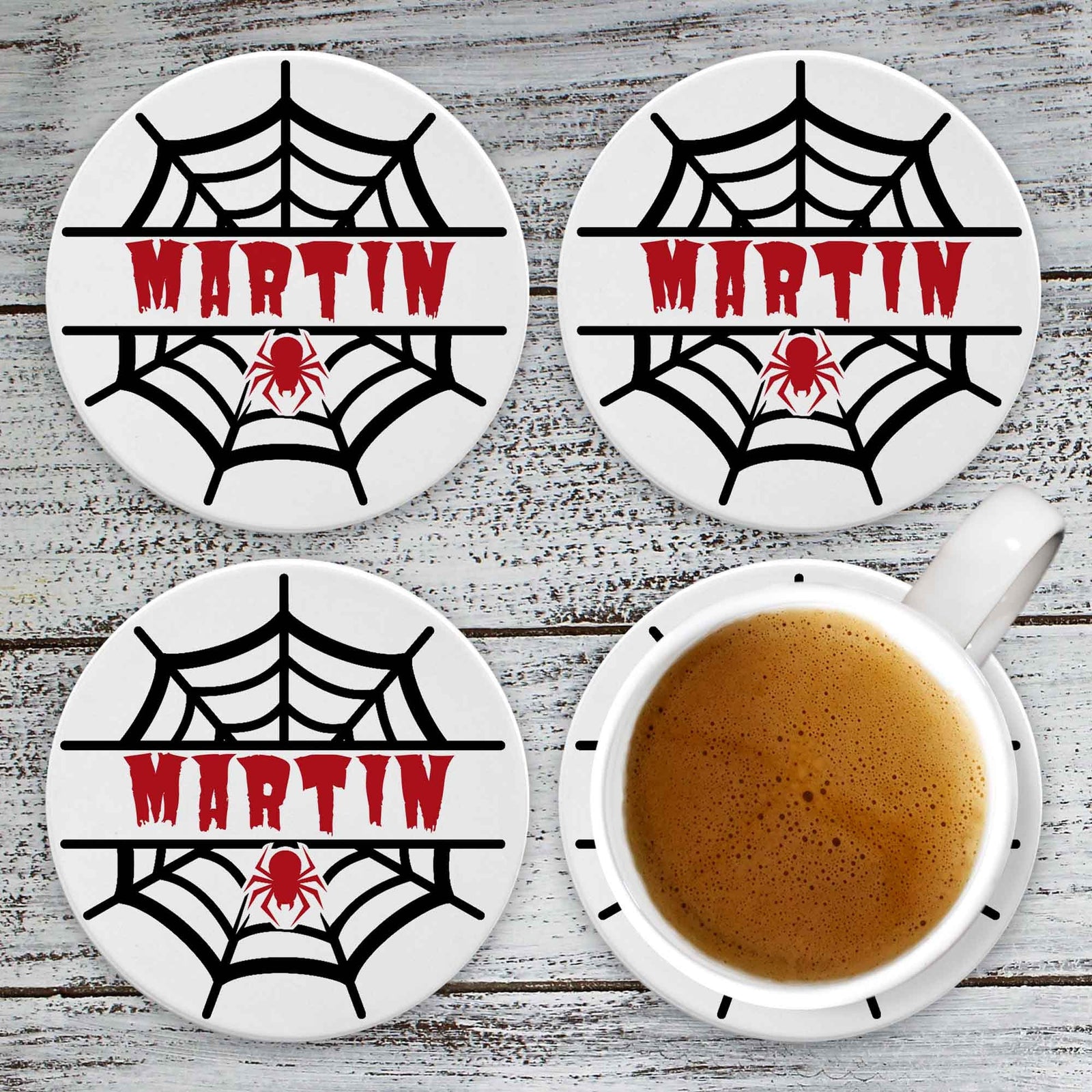 Personalized Coasters | Custom Stone Coaster Set | Spider Red | Set of 4