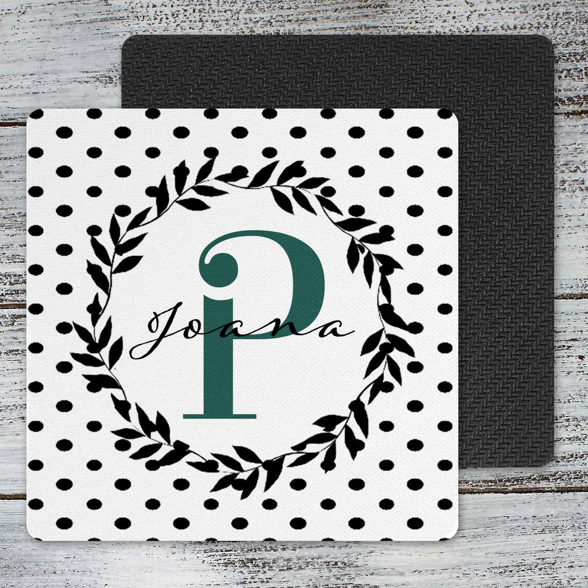 Personalized Coasters | Custom Stone Coaster Set | Polka Dot Wreath | Set of 4