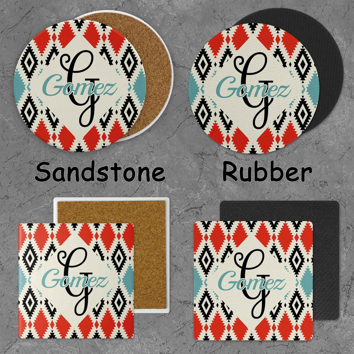 Personalized Coasters | Custom Stone Coaster Set | Modern Aztec | Set of 4