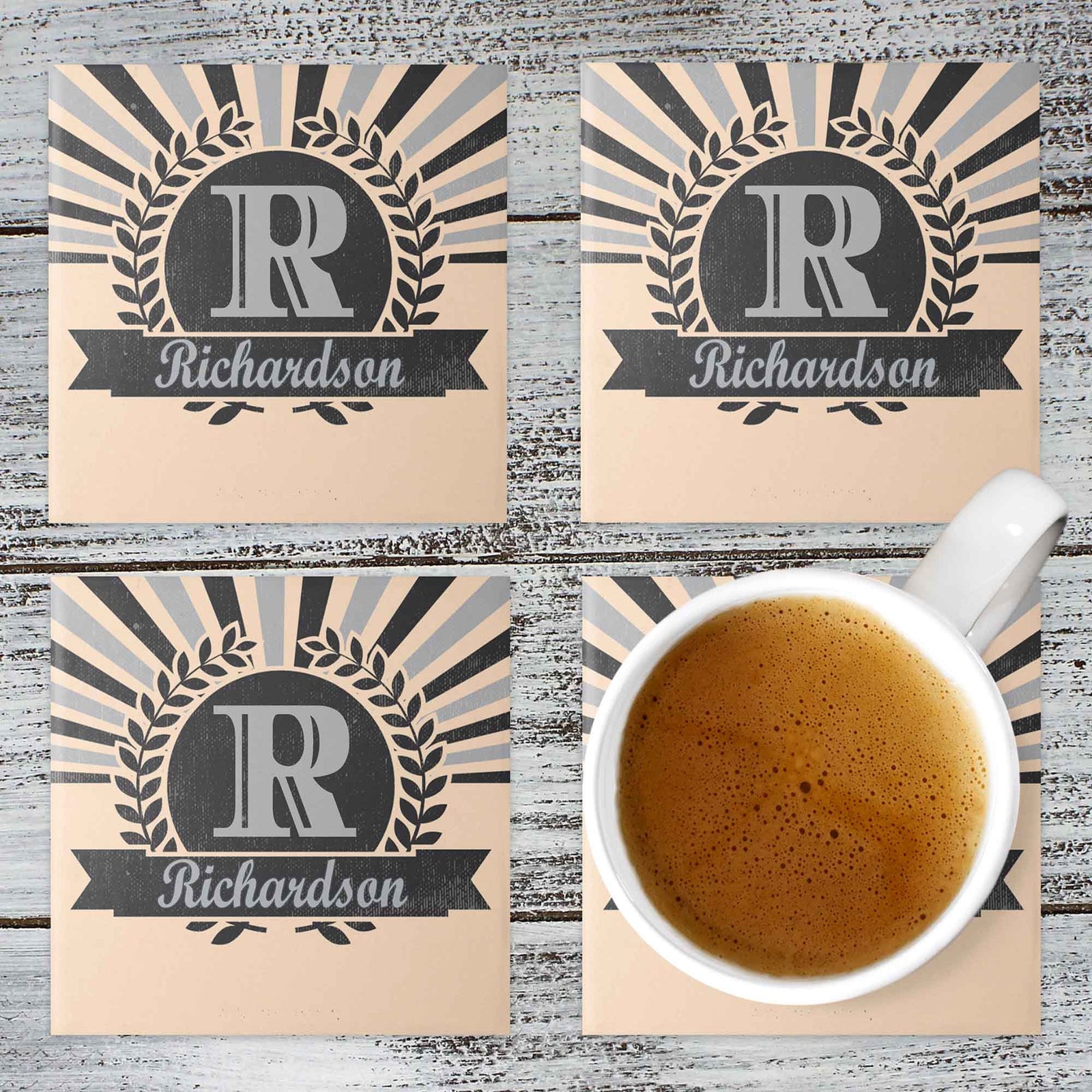 Personalized Coasters | Custom Stone Coaster Set | Sunburst Retro | Set of 4