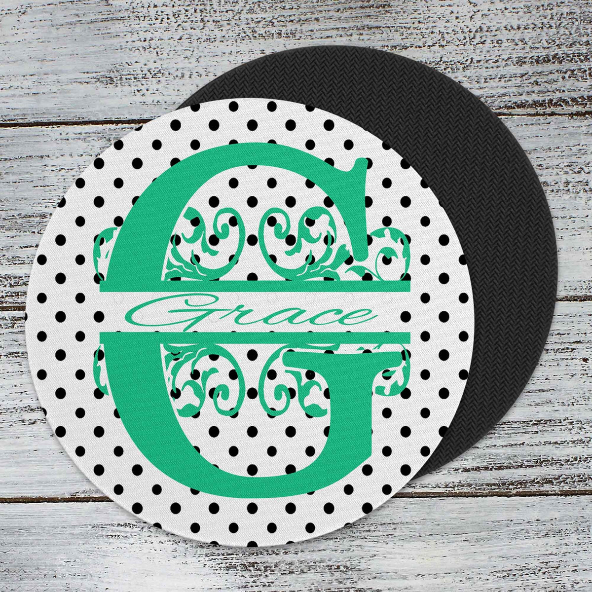 Personalized Coasters | Custom Stone Coaster Set | Black Polka Dot | Set of 4