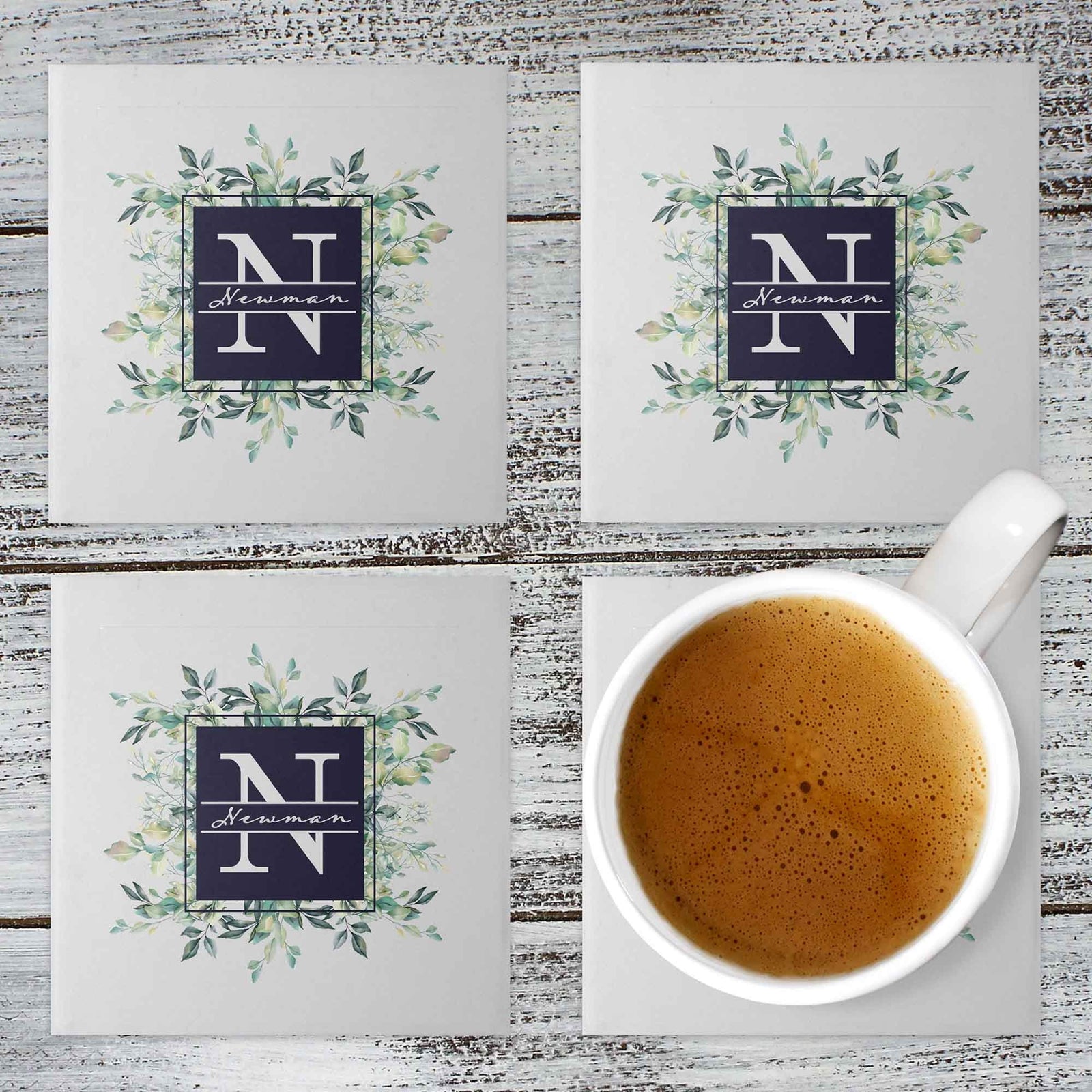 Personalized Coasters | Custom Stone Coaster Set | Succulent Bouquet | Set of 4