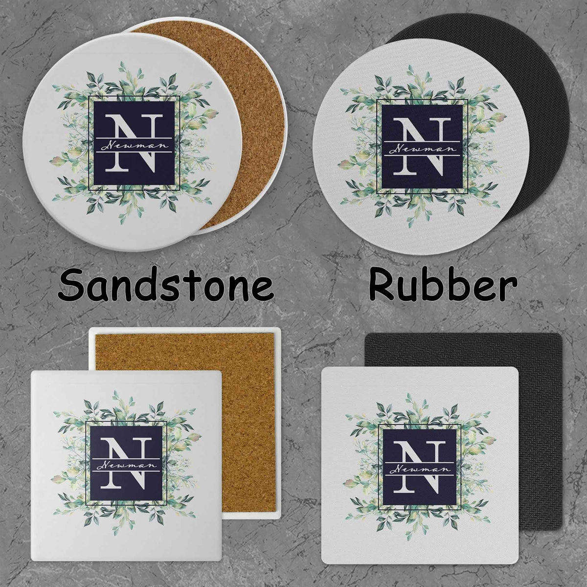 Personalized Coasters | Custom Stone Coaster Set | Succulent Bouquet | Set of 4