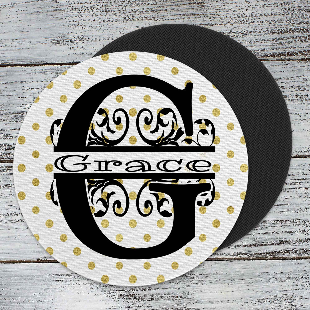 Personalized Coasters | Custom Stone Coaster Set | Gold Polka Dot | Set of 4