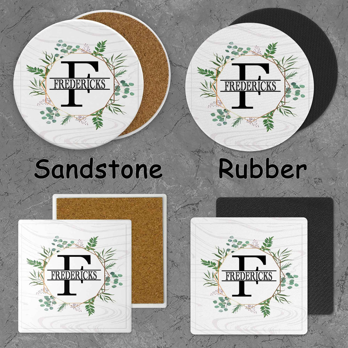Personalized Coasters | Custom Stone Coaster Set | Spring Wreath | Set of 4
