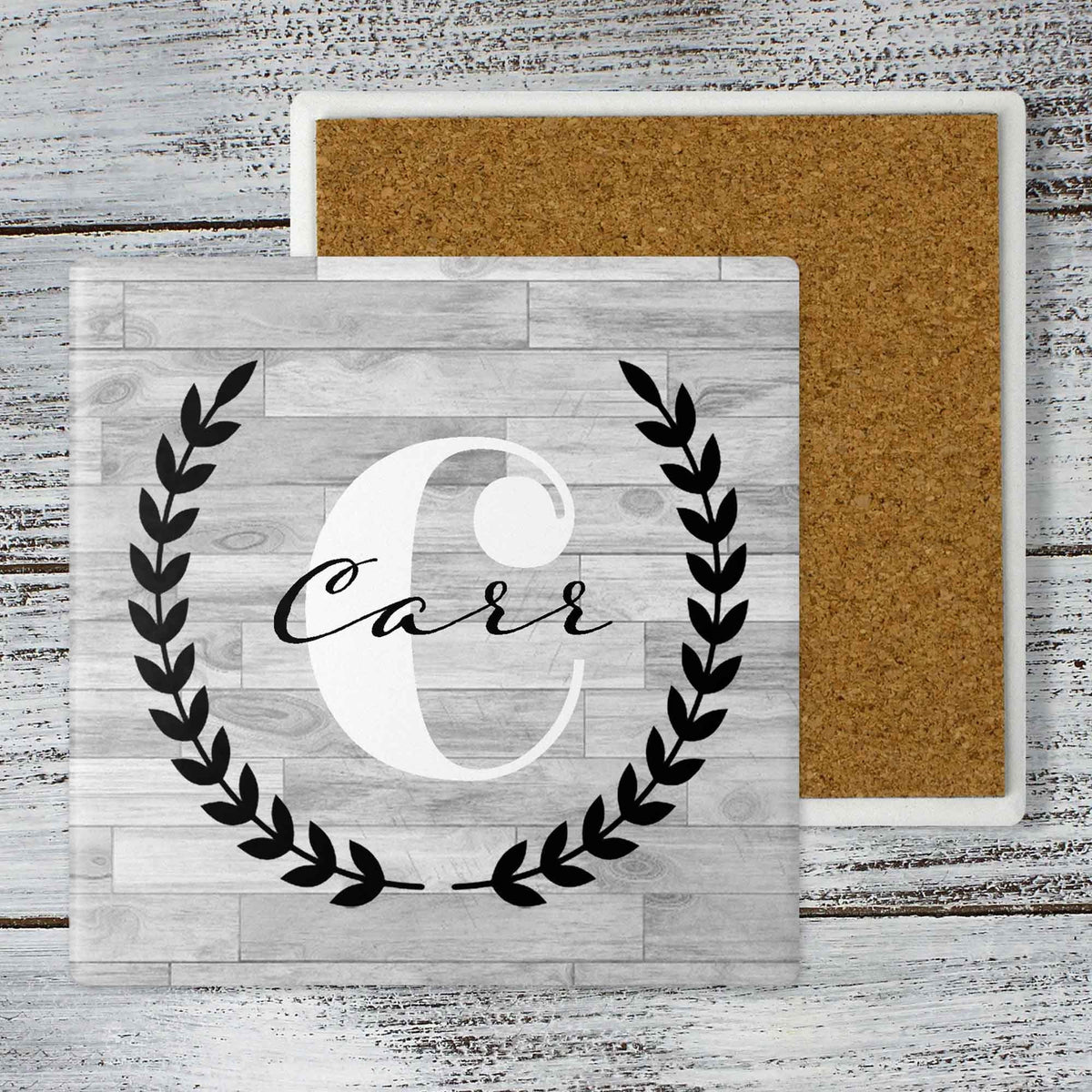 Personalized Coasters | Custom Stone Coaster Set | Laurel Wreath | Set of 4