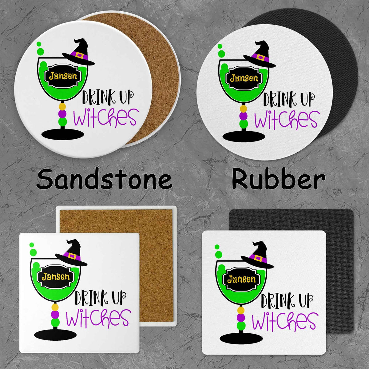 Personalized Coasters | Custom Stone Coaster Set | Drink up Witches | Set of 4