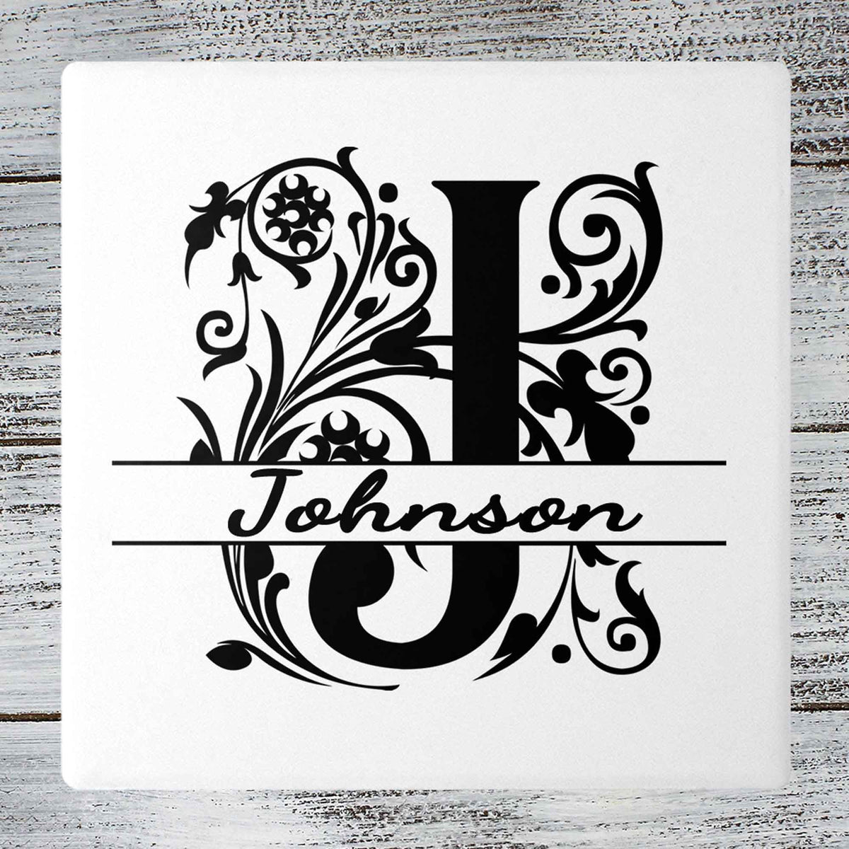 Personalized Coasters | Custom Stone Coaster Set | Regal Floral Monogram | Set of 4