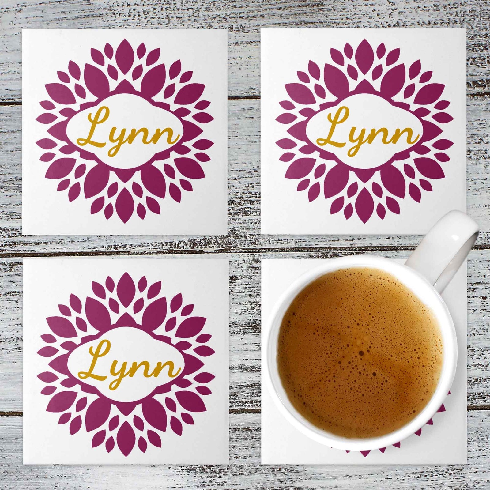 Personalized Coasters | Custom Stone Coaster Set | Dahlia | Set of 4