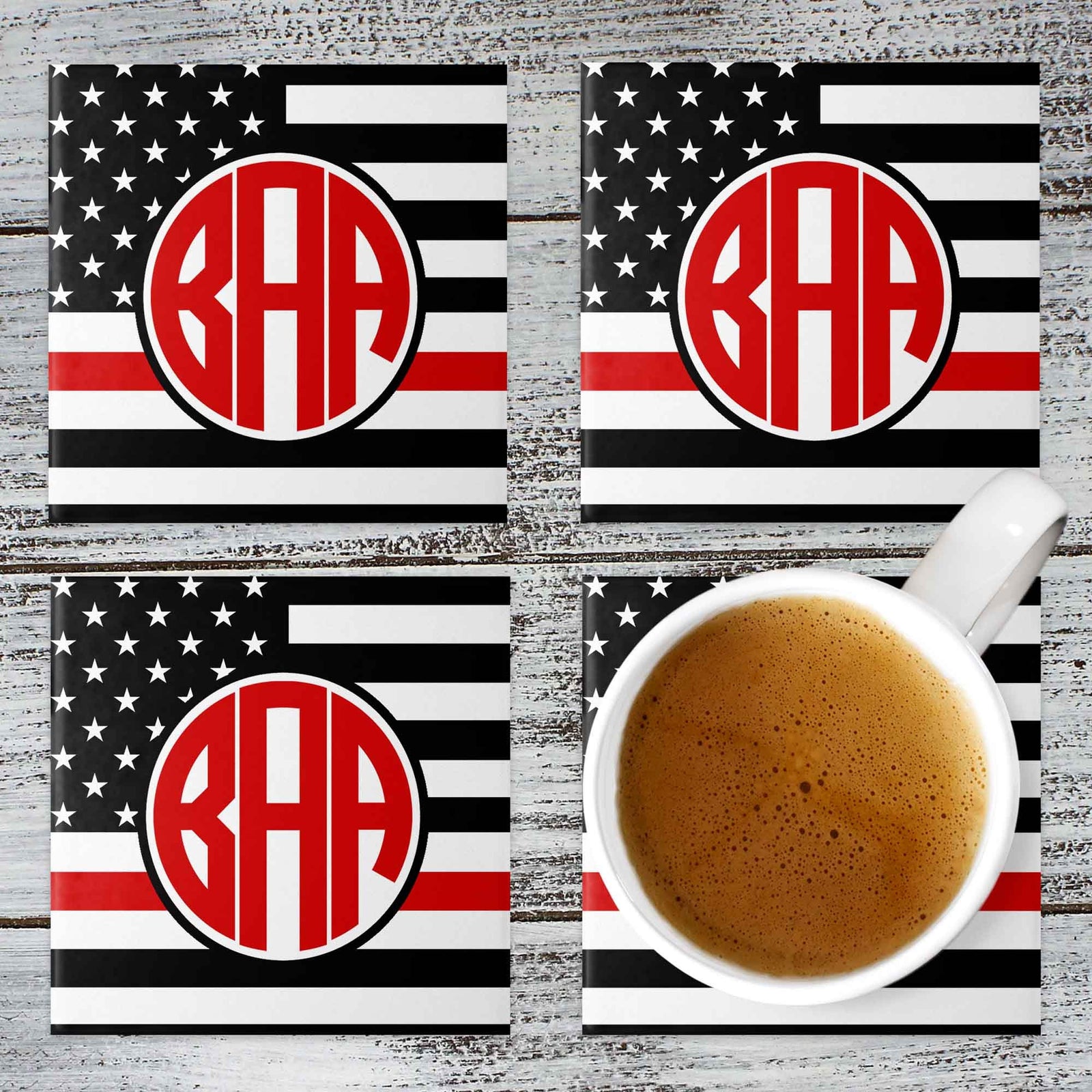 Personalized Coasters | Custom Stone Coaster Set | Red Line | Set of 4