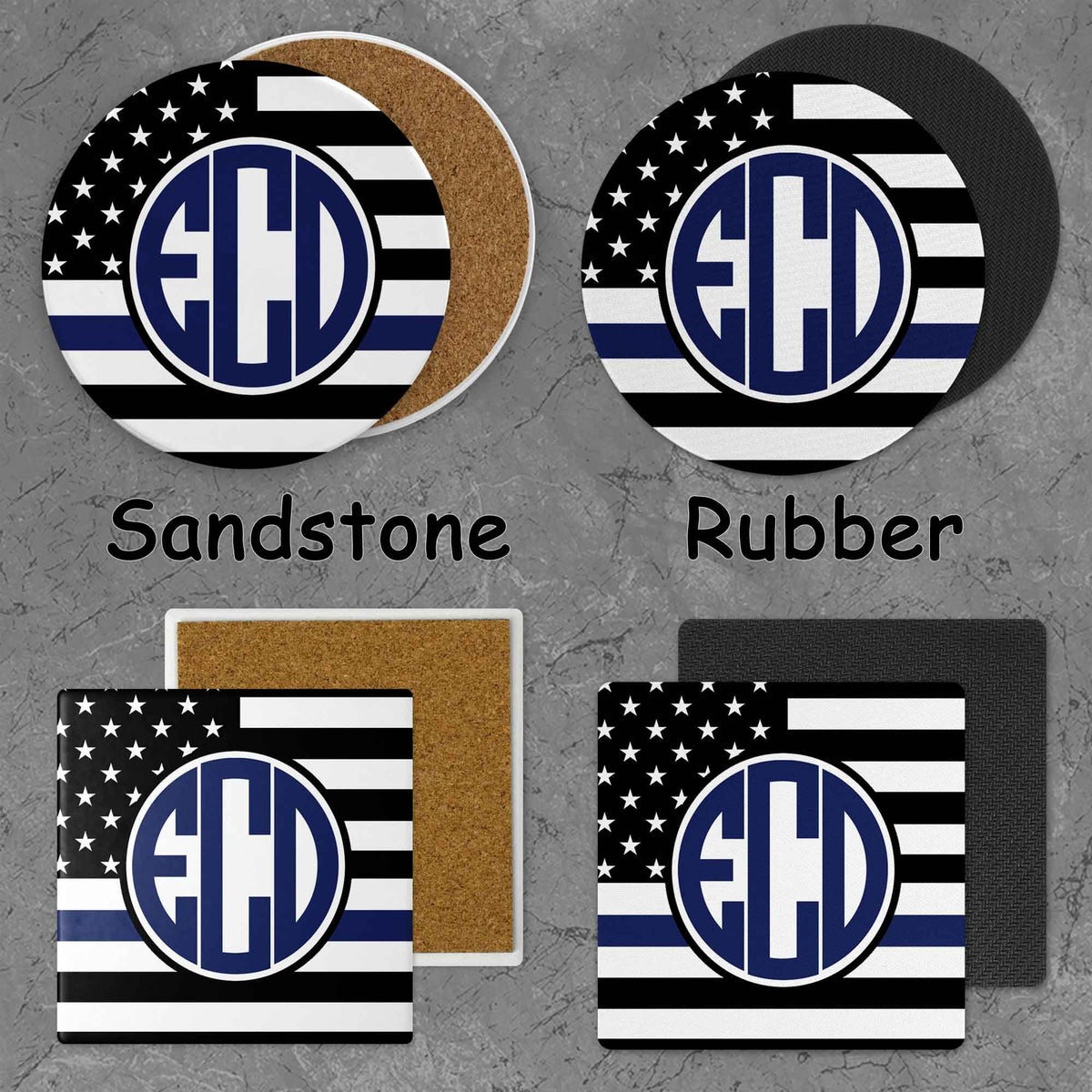 Personalized Coasters | Custom Stone Coaster Set | Blue Line | Set of 4