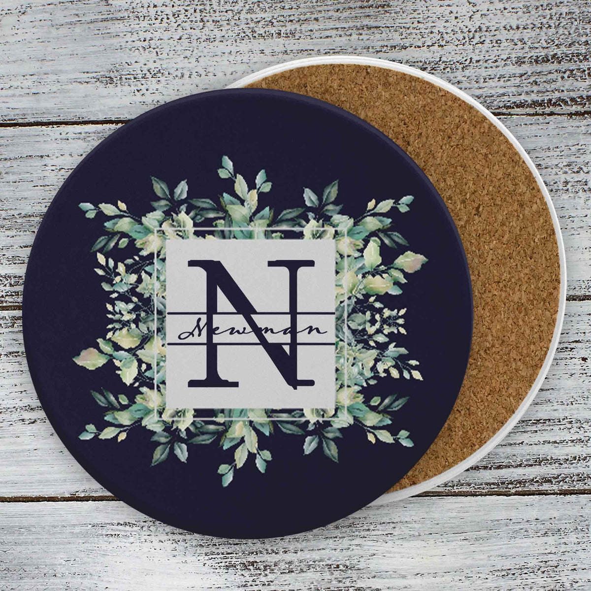 Personalized Coasters | Custom Stone Coaster Set | Succulent Bouquet Blue | Set of 4