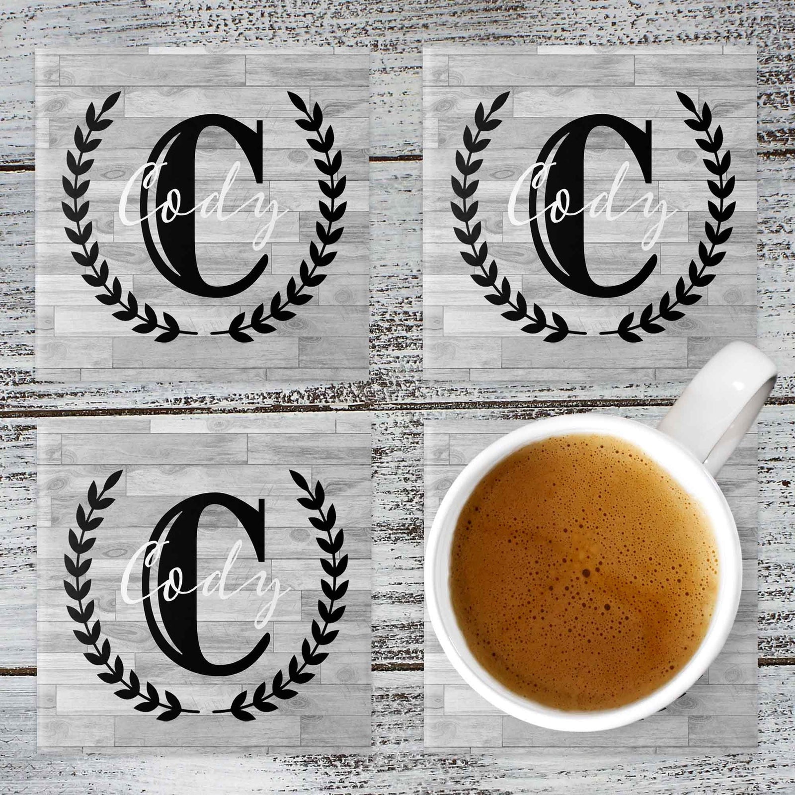 Personalized Coasters | Custom Stone Coaster Set | Laurel Wreath Ridge | Set of 4