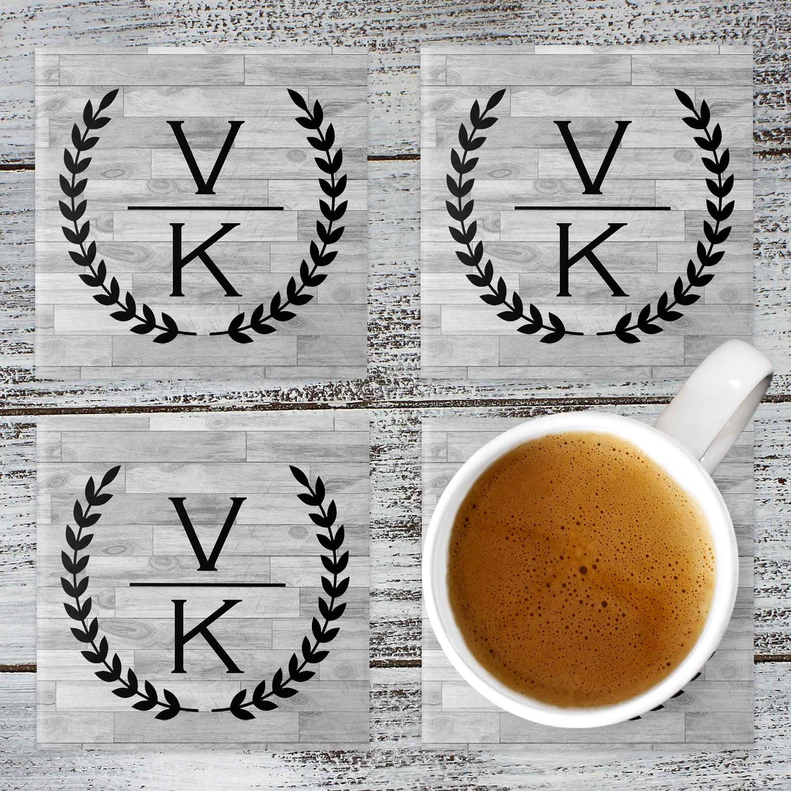 Personalized Coasters | Custom Stone Coaster Set | Laurel Wreath Stacked | Set of 4