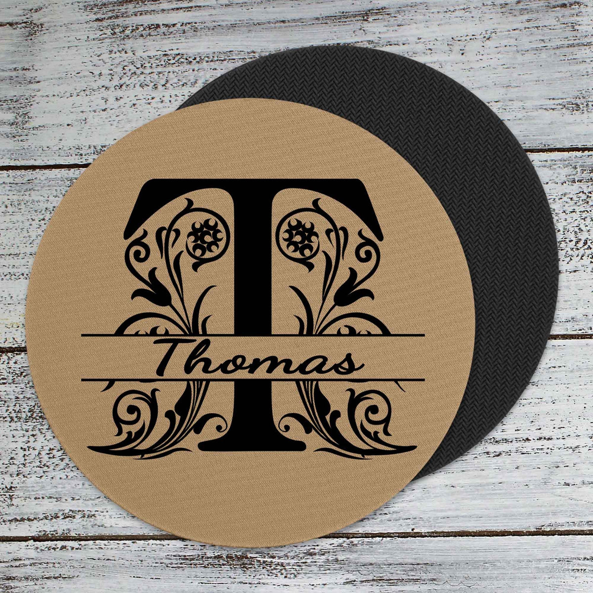 Personalized Coasters | Custom Stone Coaster Set | Soft Brown Monogram | Set of 4