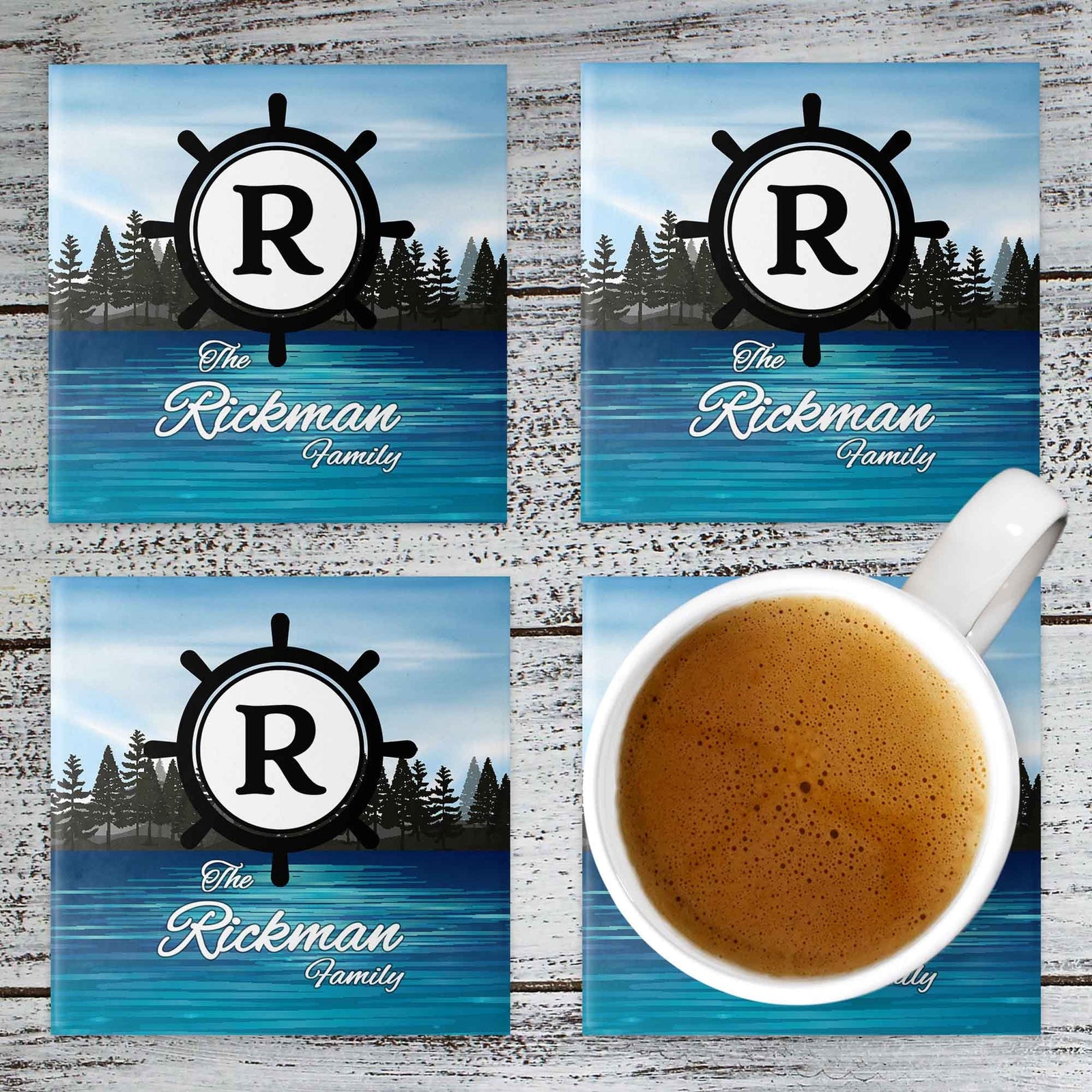 Personalized Coasters | Custom Stone Coaster Set | The Lake | Set of 4
