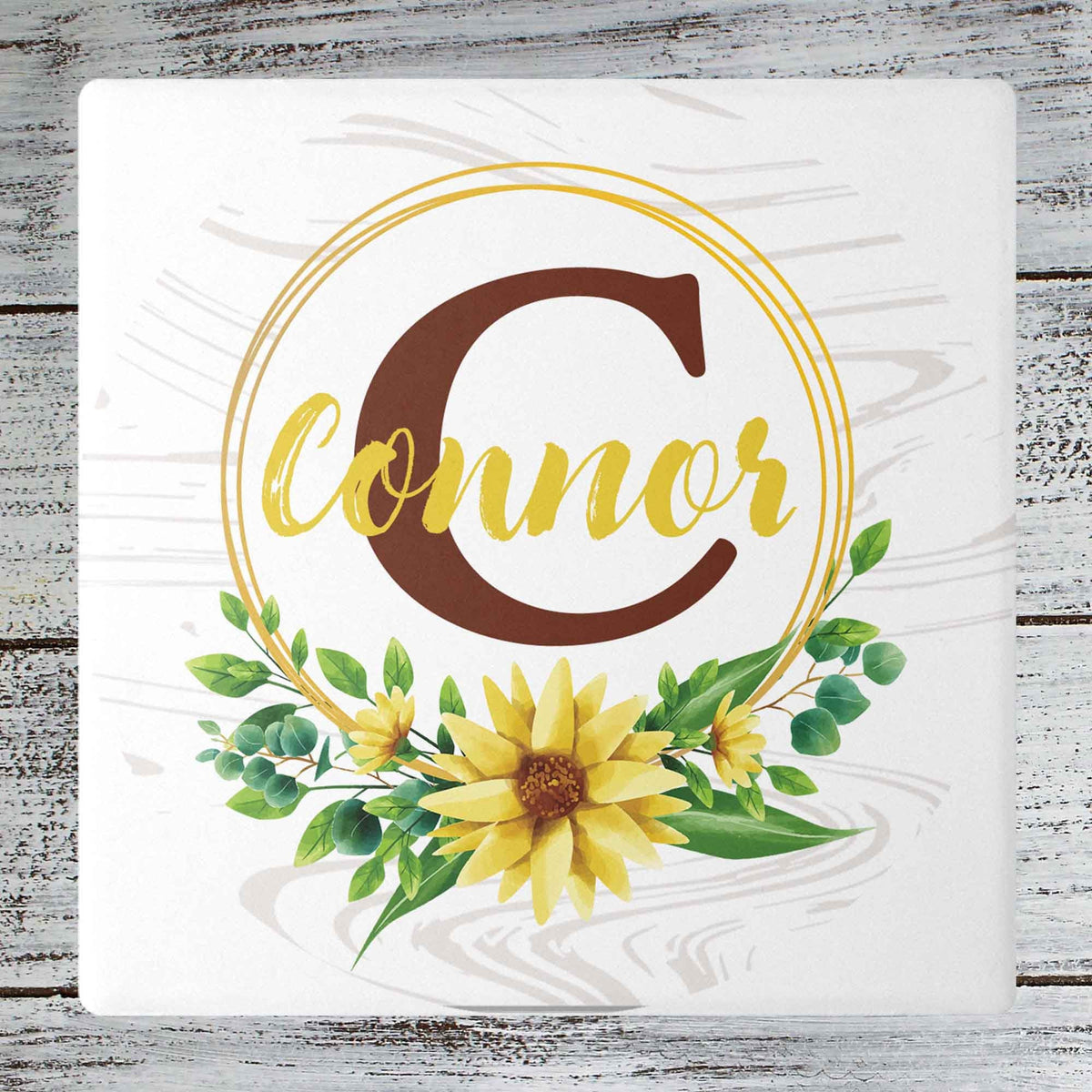 Personalized Coasters | Custom Stone Coaster Set | Sunflower Monogram | Set of 4