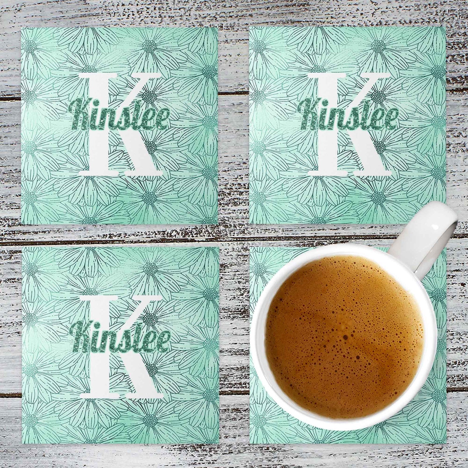 Personalized Coasters | Custom Stone Coaster Set | Mint | Set of 4