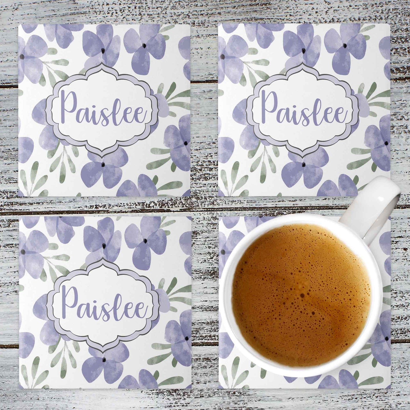 Personalized Coasters | Custom Stone Coaster Set | Periwinkle | Set of 4