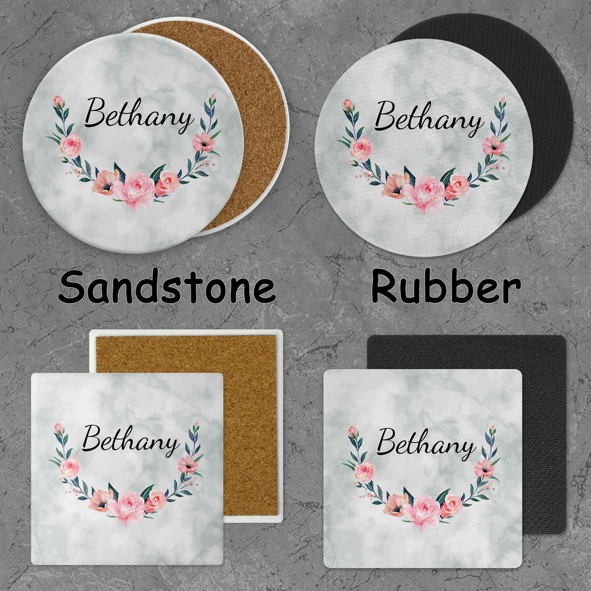 Personalized Coasters | Custom Stone Coaster Set | Blush Pink Bloom | Set of 4