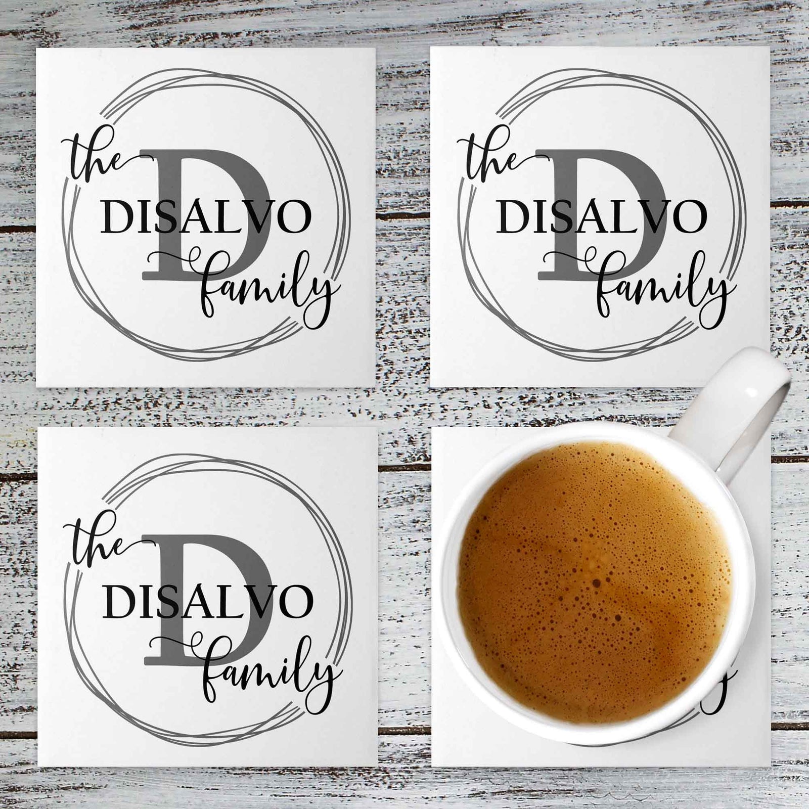 Personalized Coasters | Custom Stone Coaster Set | Family Vine Monogram | Set of 4