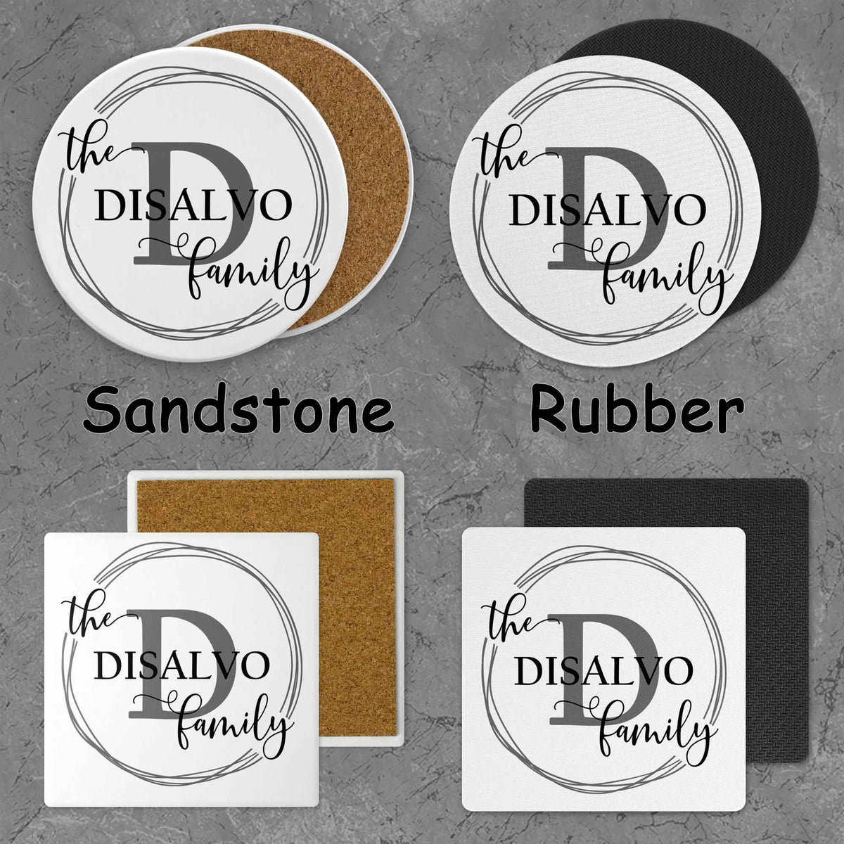 Personalized Coasters | Custom Stone Coaster Set | Family Vine Monogram | Set of 4