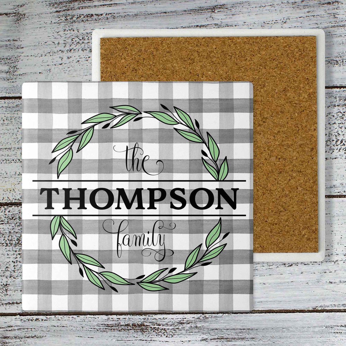 Personalized Coasters | Custom Stone Coaster Set | Green Leaf | Set of 4
