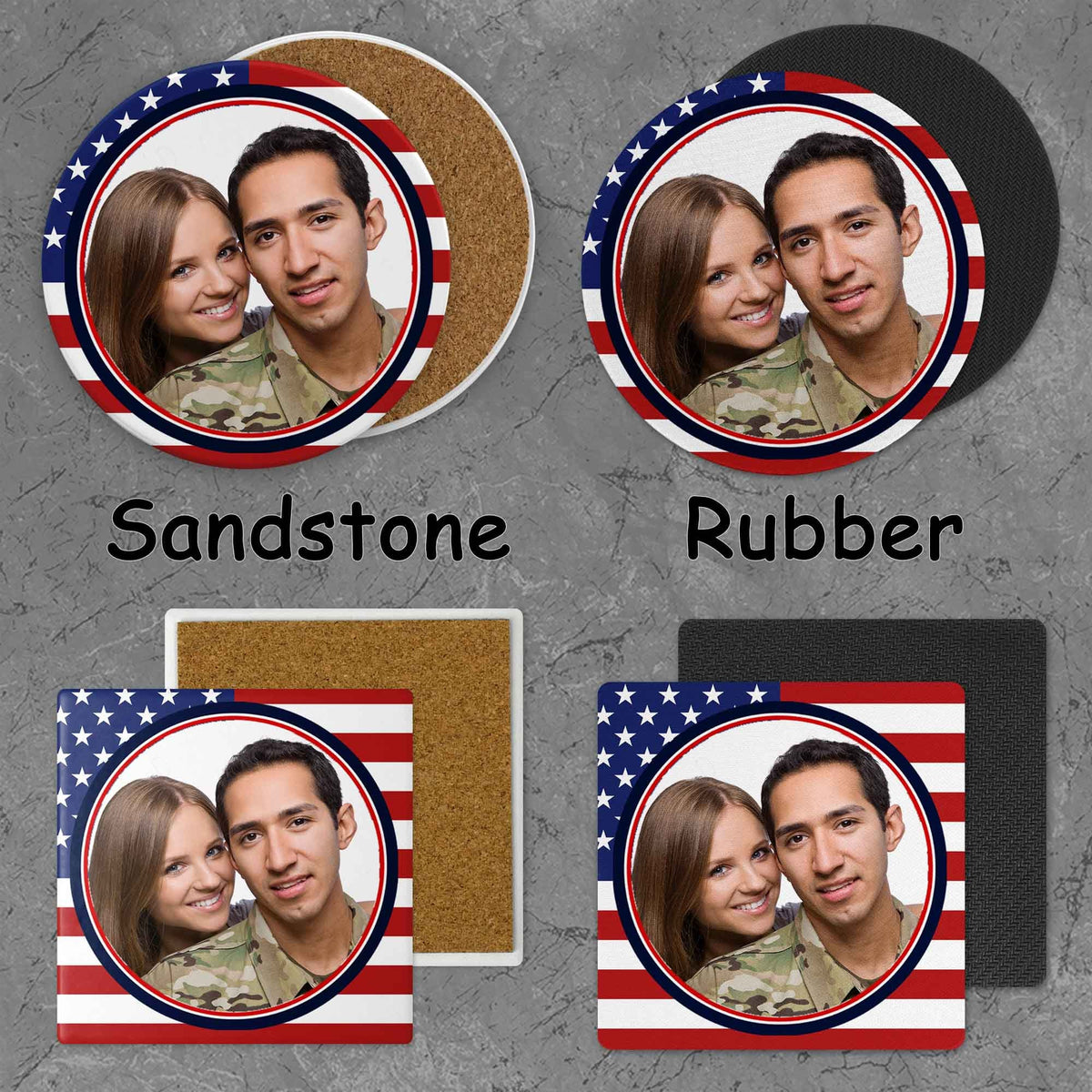 Personalized Coasters | Custom Stone Coaster Set | Flag Photo Frame | Set of 4