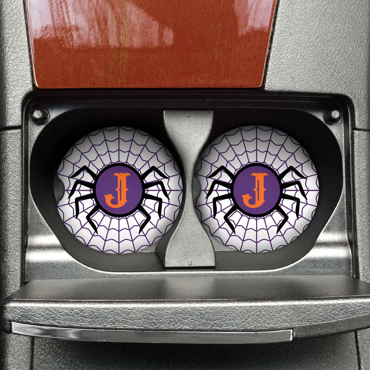 Personalized Car Coasters | Custom Car Accessories | Spider Web Purple | Set of 2