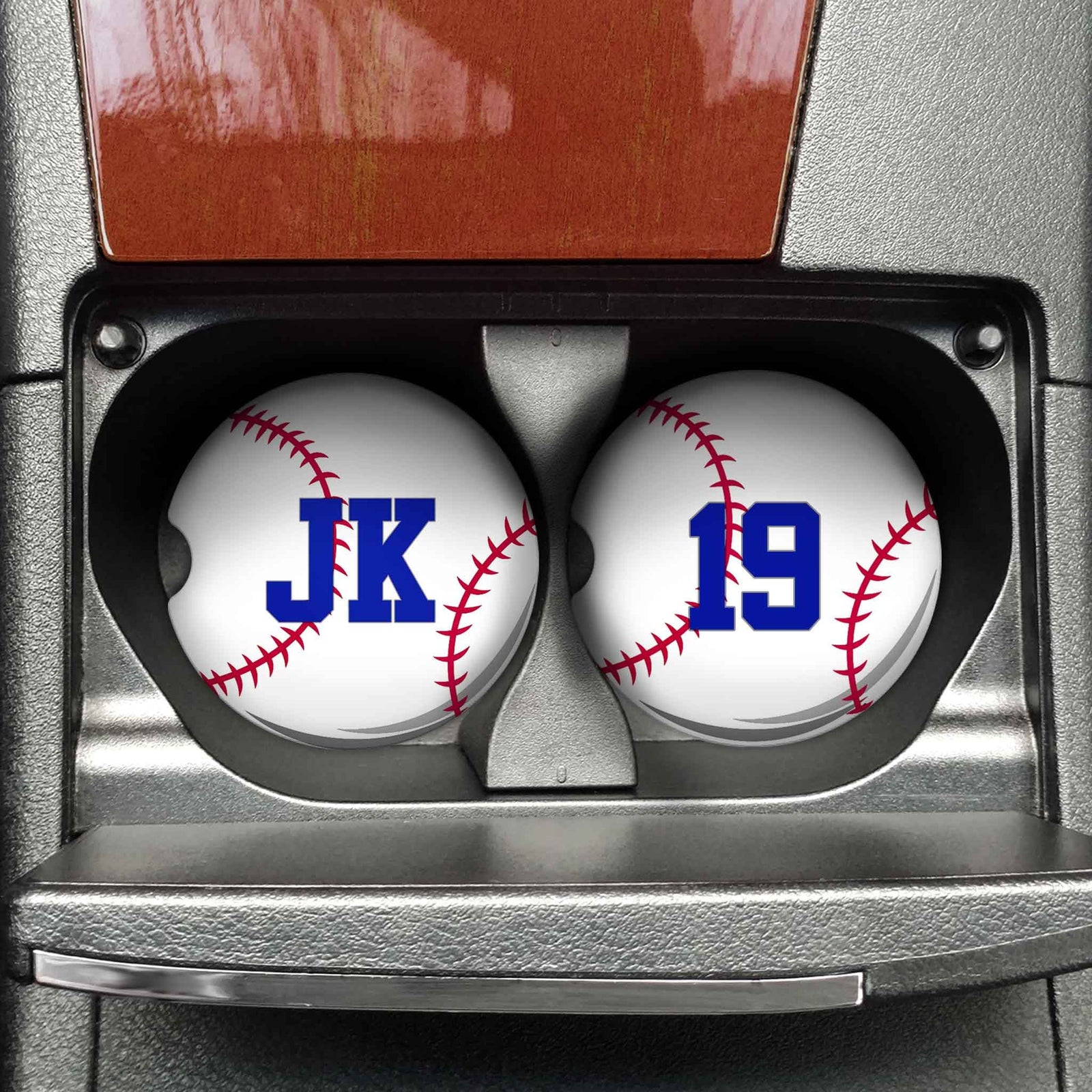 Personalized Car Coasters | Custom Car Accessories | Baseball | Set of 2